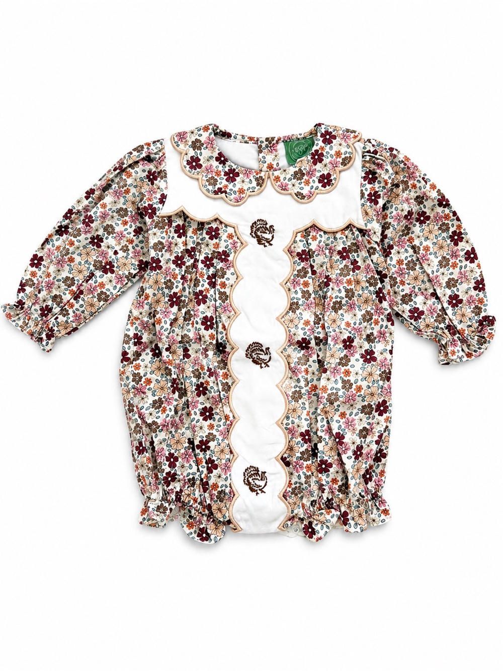 Girls Turkey Floral Bubble Romper Thanksgiving Fall